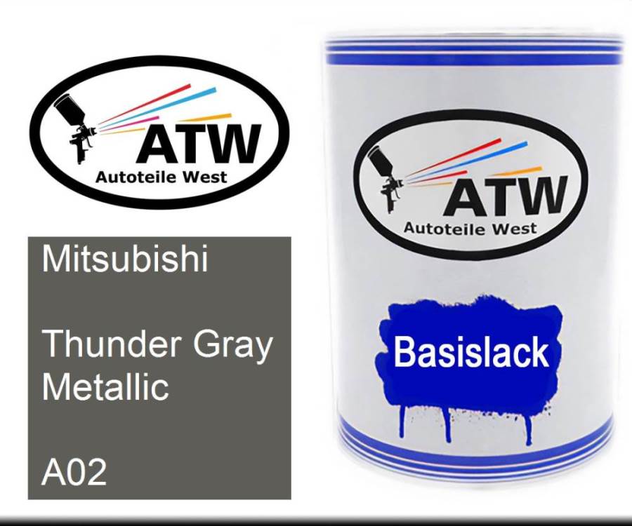 Mitsubishi, Thunder Gray Metallic, A02: 500ml Lackdose, von ATW Autoteile West.